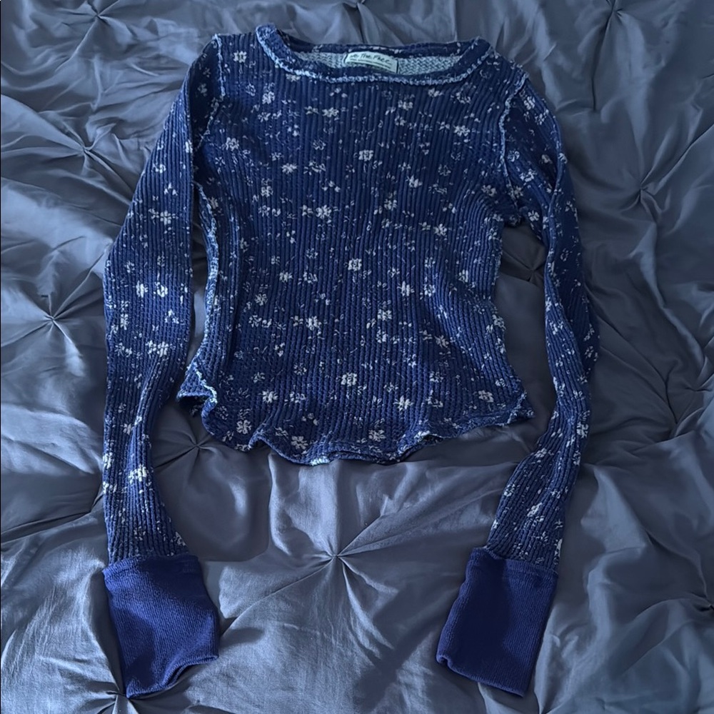 Floral Long Sleeve Ribbed Top - Size Girls S